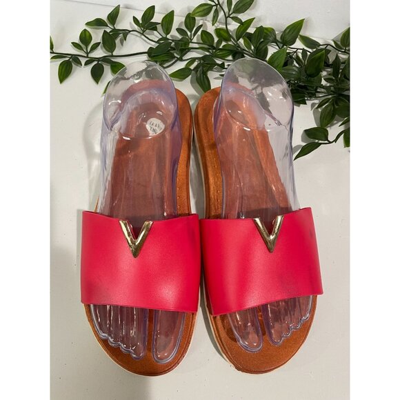 Womens Transparent Red Slide Sandals With Gold Accent Detail Size 10 - Picture 6 of 10